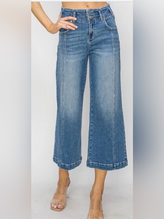 Risen Jeans Denim - Risen High Rise Cropped Wide Leg Flare Jeans Medium Wash Size 9/29